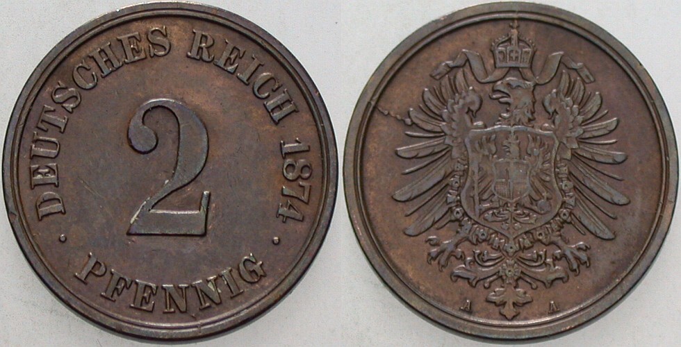 2 Pfennig 1874 J. 2 Vorzüglich