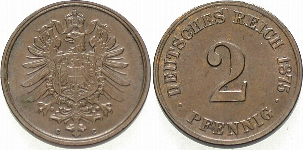 2 Pfennig 1875 J. 2 Fast vorzüglich