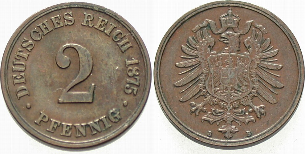 2 Pfennig 1875 J. 2 Gutes sehr schön