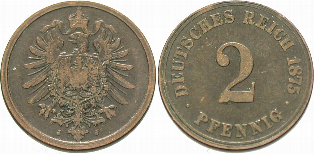 2 Pfennig 1875 J. 2 schön - sehr schön