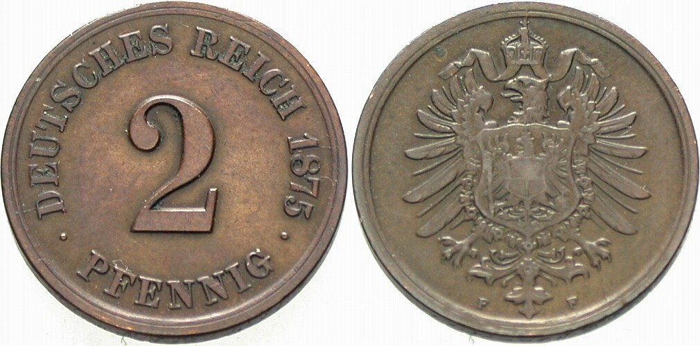 2 Pfennig 1875 J. 2 Sehr schön +
