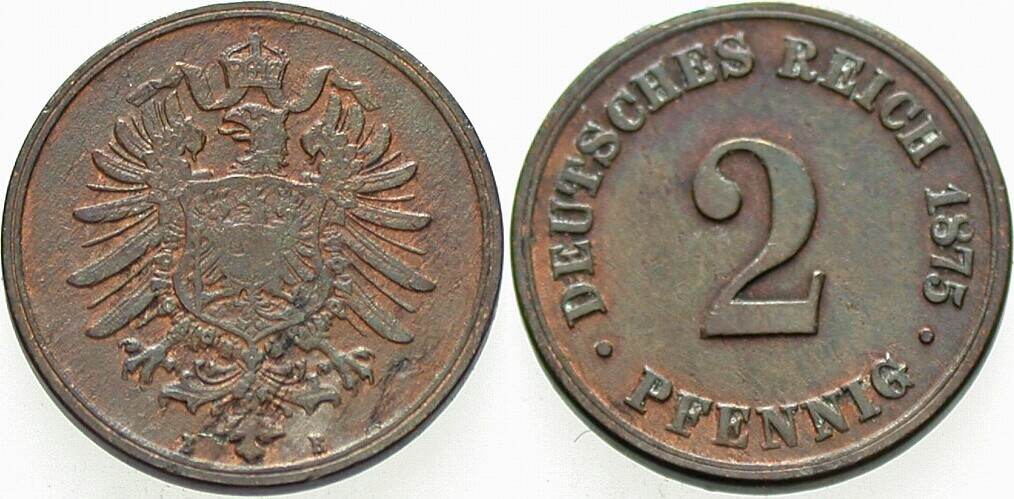 2 Pfennig 1875 J. 2 sehr schön