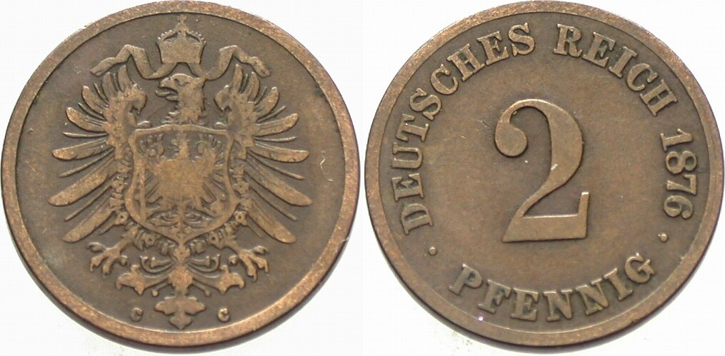 2 Pfennig 1876 J. 2 fast sehr schön