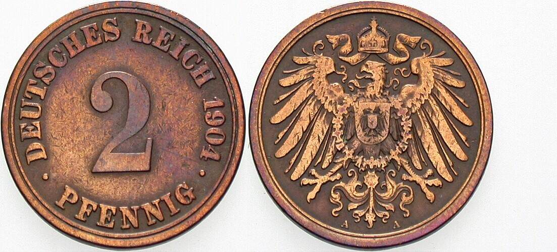 2 Pfennig 1904 J. 11 Sehr schön