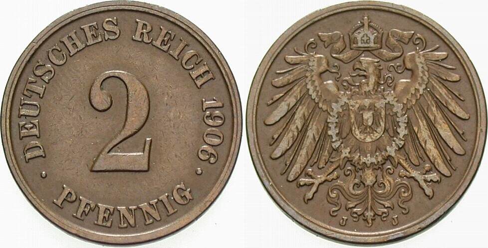 2 Pfennig 1906 J. 11 Sehr schön