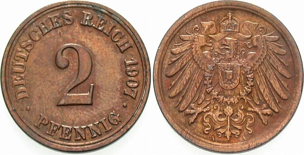 2 Pfennig 1907 J. 11 sehr schön - vorzüglich