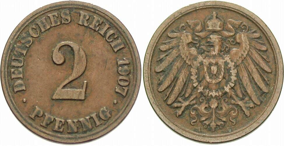 2 Pfennig 1907 J. 11 sehr schön