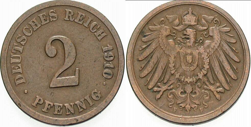 2 Pfennig 1910 J. 11 Sehr schön