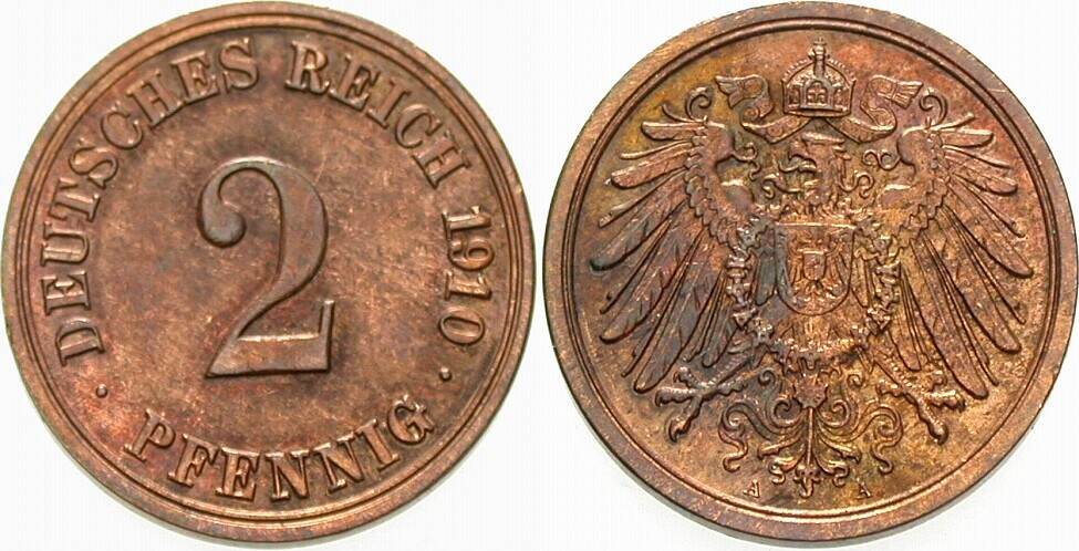 2 Pfennig 1910 J. 11 vorzüglich