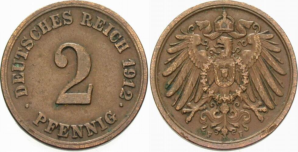 2 Pfennig 1912 J. 11 Sehr schön