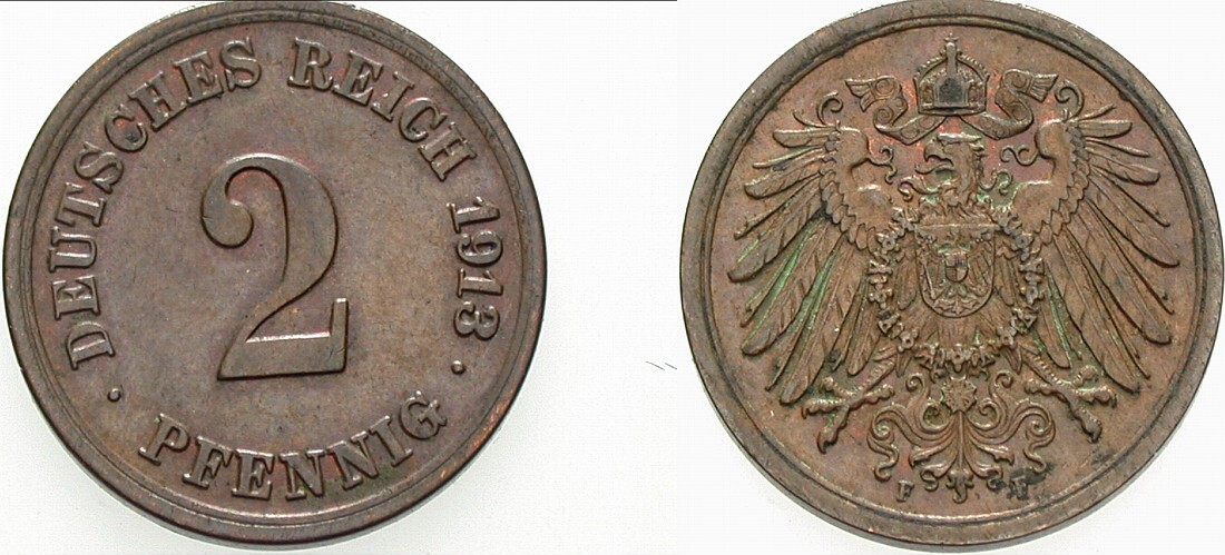 2 Pfennig 1913 J. 11 Vorzüglich