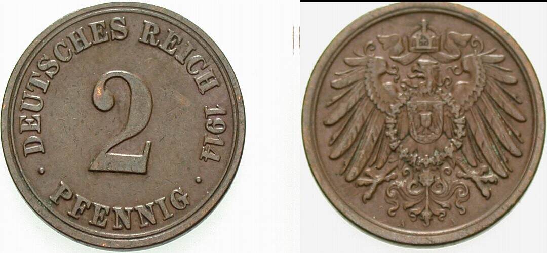 2 Pfennig 1914 J. 11 Sehr schön