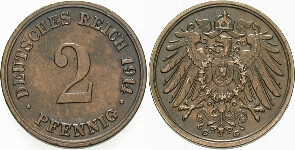 2 Pfennig 1914 J. 11 vorzüglich +