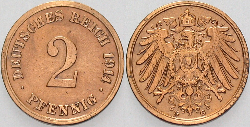 2 Pfennig 1914 J. 11 Zaponiert, sehr schön - vorzüglich