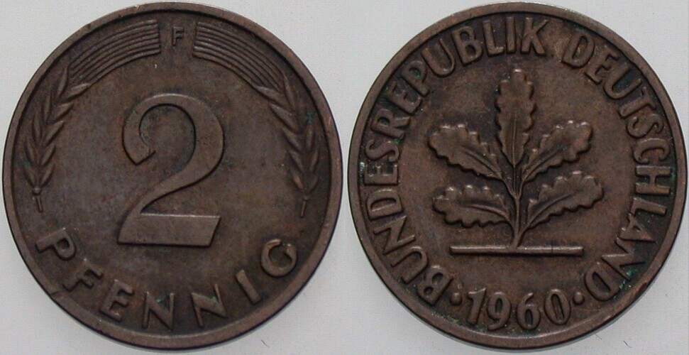2 Pfennig 1960 J. 381 Sehr schön