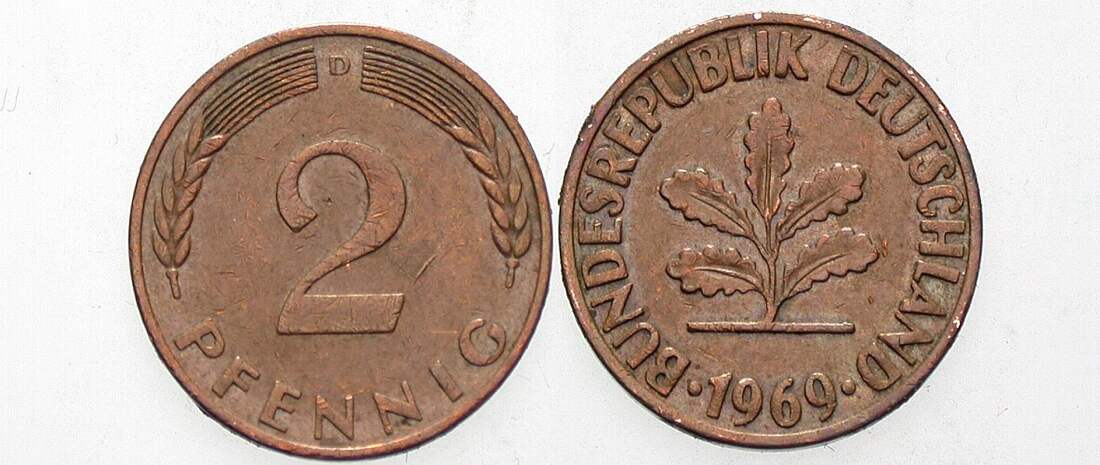 2 Pfennig 1969 J. 381a sehr schön