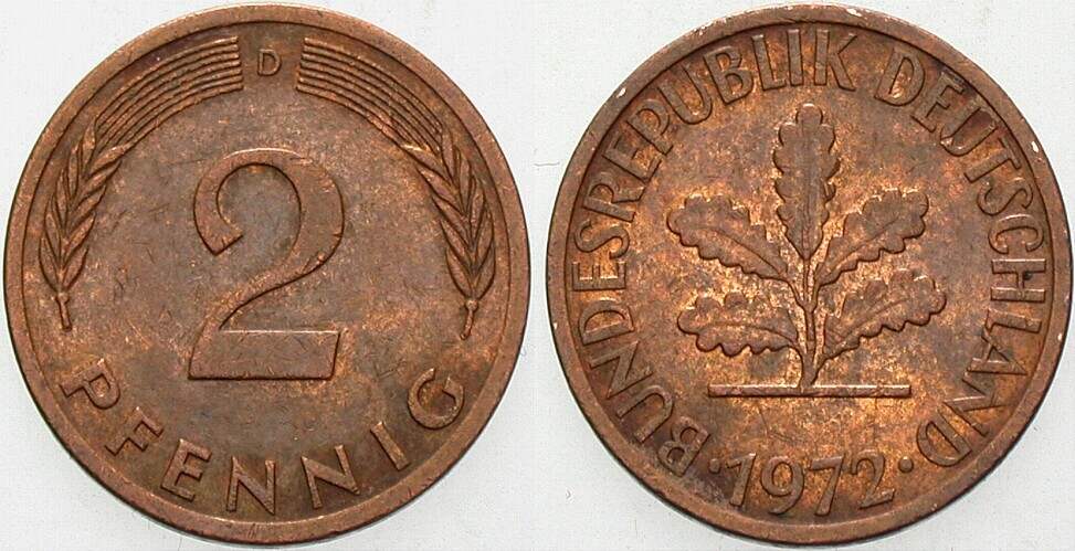 2 Pfennig 1972 J. 381a sehr schön