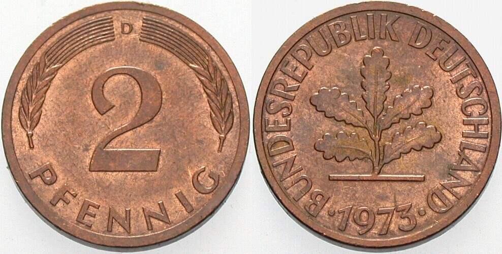 2 Pfennig 1973 J. 381a sehr schön
