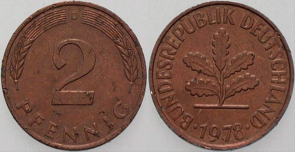 2 Pfennig 1978 J. 381a sehr schön