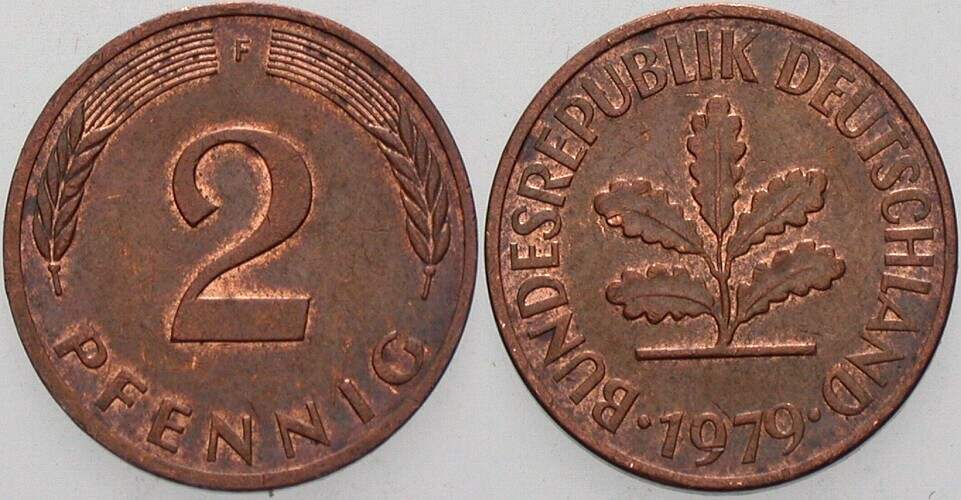 2 Pfennig 1979 J. 381a sehr schön