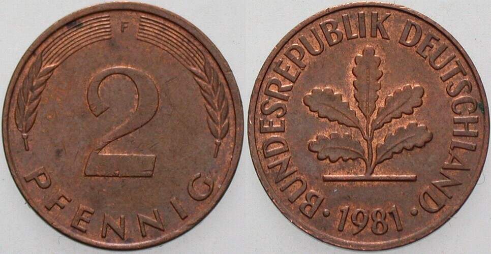 2 Pfennig 1981 J. 381a sehr schön