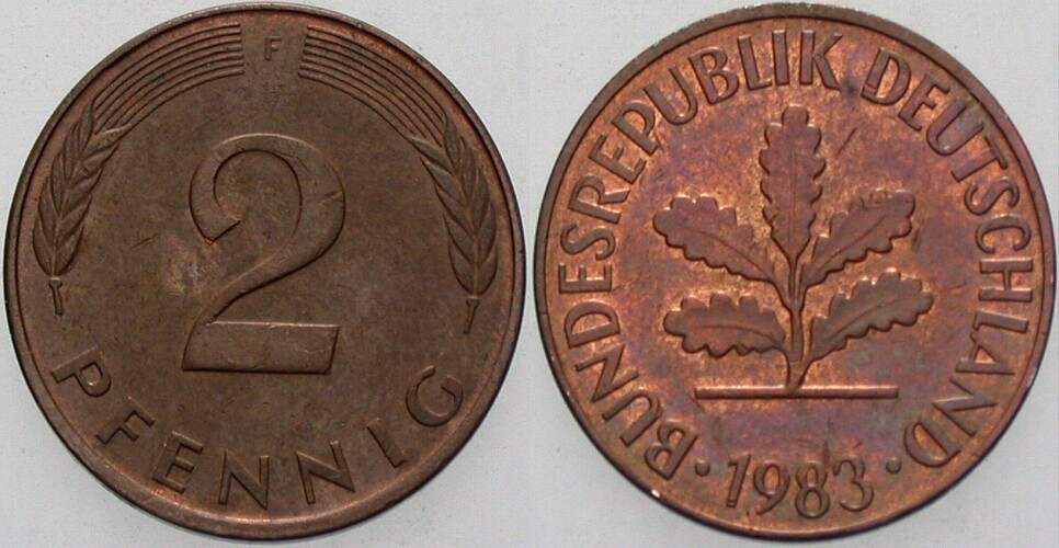2 Pfennig 1983 J. 381a sehr schön