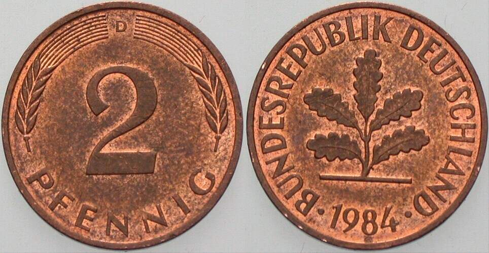 2 Pfennig 1984 J. 381a sehr schön