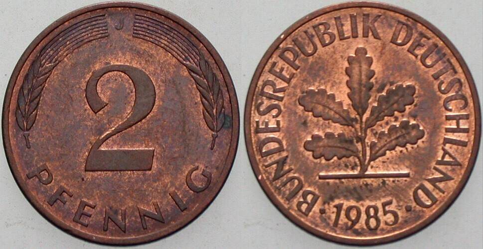 2 Pfennig 1985 J. 381a sehr schön
