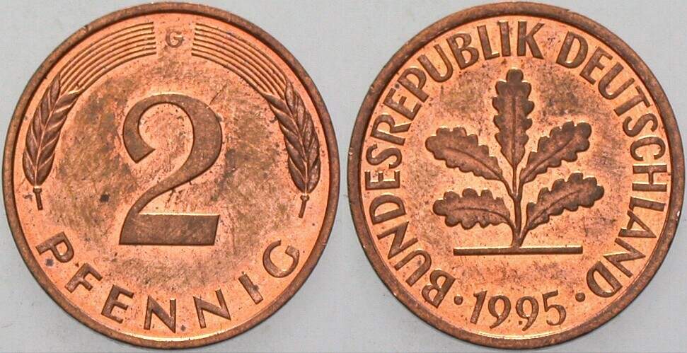 2 Pfennig 1995 J. 381a sehr schön