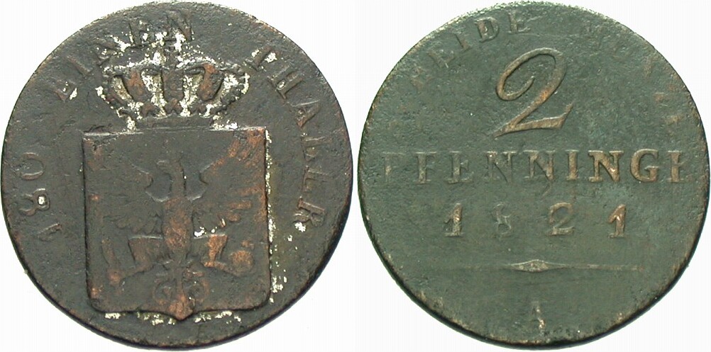 2 Pfennige 1821 Jaeger 43 AKS 34 Schön