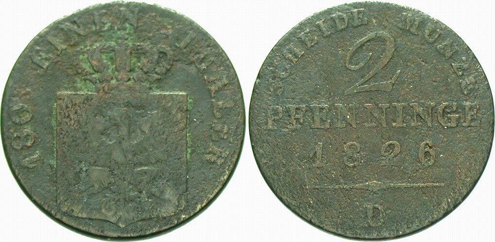 2 Pfennige 1826 Jaeger 43 AKS 34 Schön