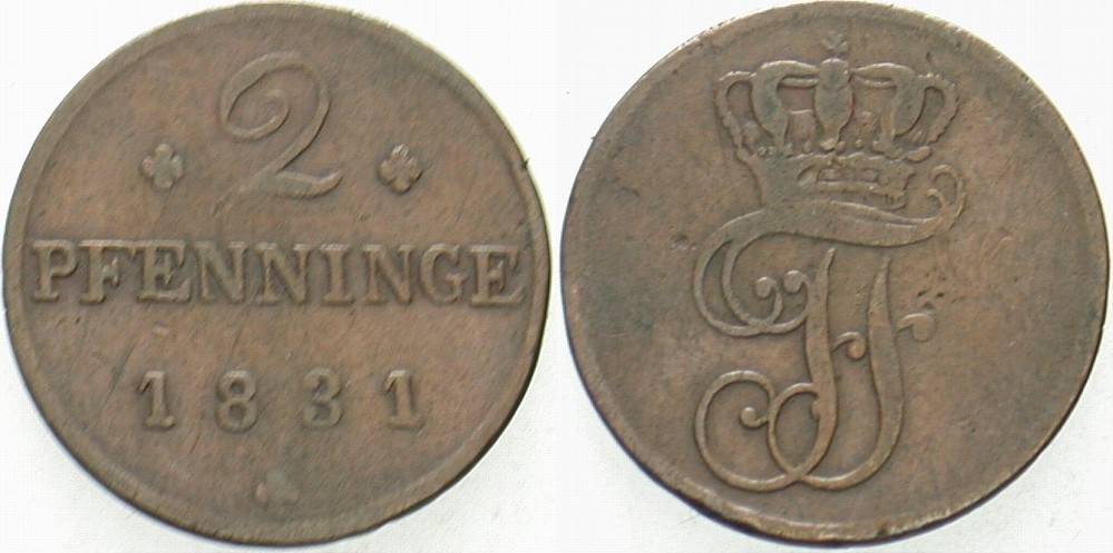2 Pfennige 1831 Jaeger 39 AKS 27 Fast sehr schön