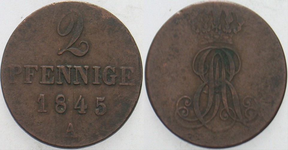 2 Pfennige 1845 Jaeger 55 AKS 122 Fast sehr schön