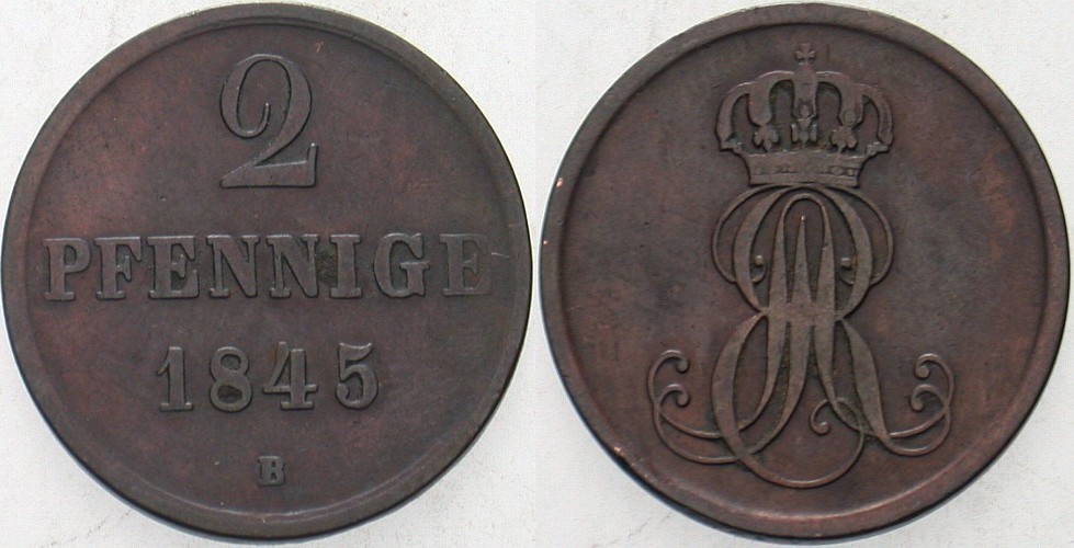 2 Pfennige 1845 Jaeger 75 AKS 124 Sehr schön