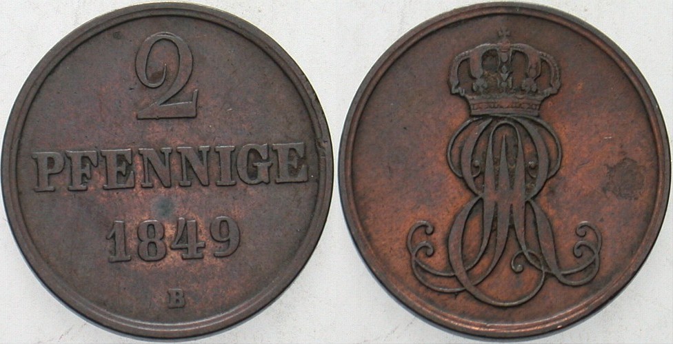 2 Pfennige 1849 Jaeger 75 AKS 124 Sehr schön