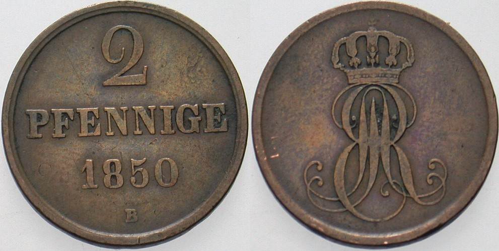 2 Pfennige 1850 Jaeger 75 AKS 124 Sehr schön