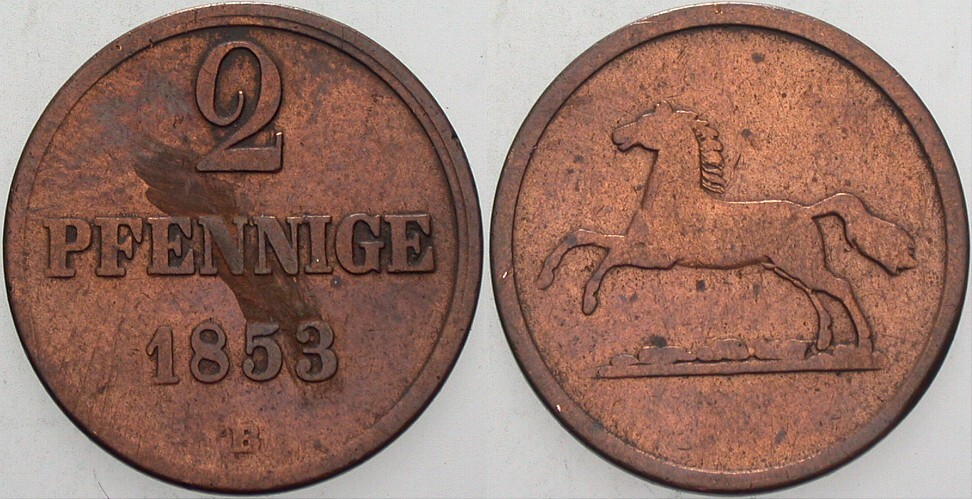 2 Pfennige 1853 Jaeger 248 AKS 89 Schön - sehr schön
