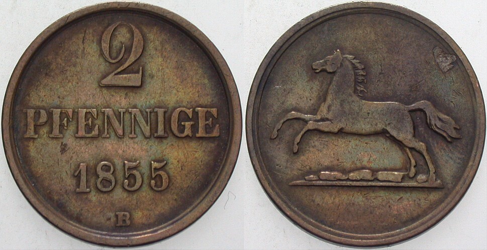 2 Pfennige 1855 Jaeger 248 AKS 89 Sehr schön