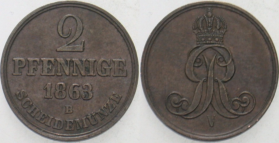 2 Pfennige 1863 Jaeger 91 AKS 153 Sehr schön +