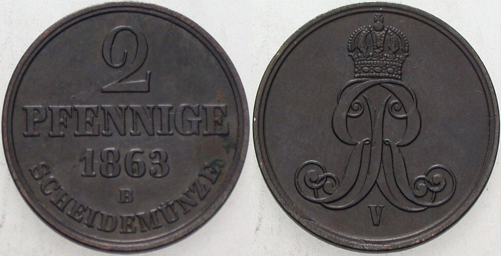 2 Pfennige 1863 Jaeger 91 AKS 153 Vorzüglich