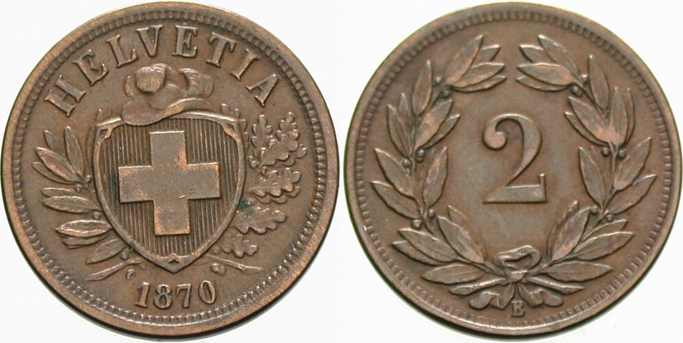 2 Rappen 1870 Divo/Tobler 323 Sehr schön