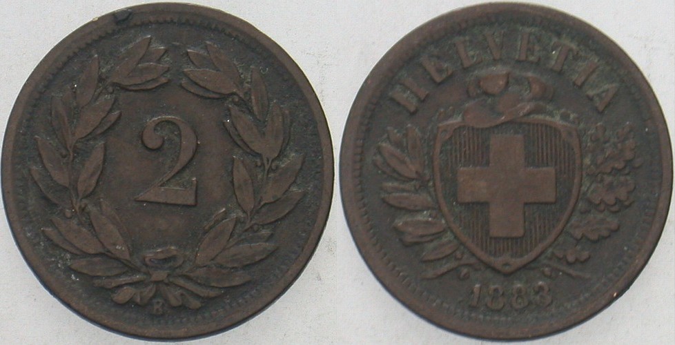 2 Rappen 1883 Divo/Tobler 323 Kl. Rdf., schön - sehr schön