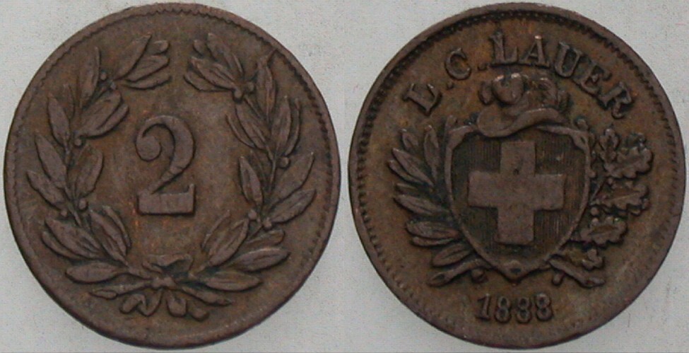 2 Rappen 1888 Sehr schön