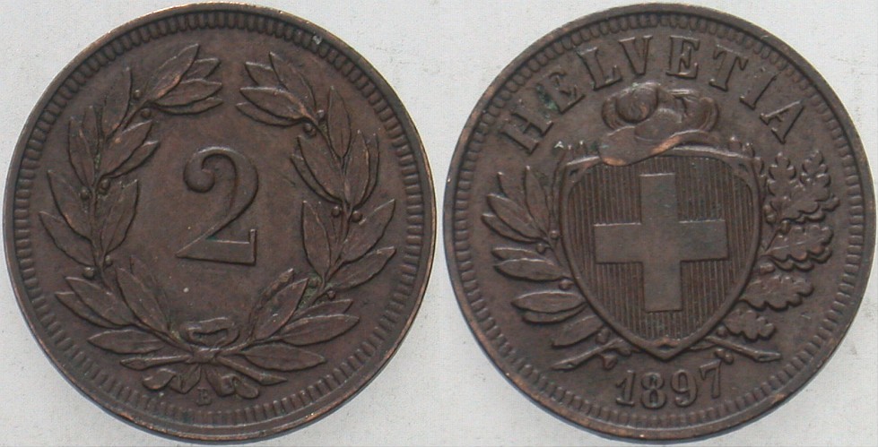 2 Rappen 1897 Divo/Tobler 323 Sehr schön +