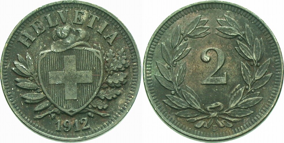 2 Rappen 1912 Divo/Tobler 323 fast sehr schön