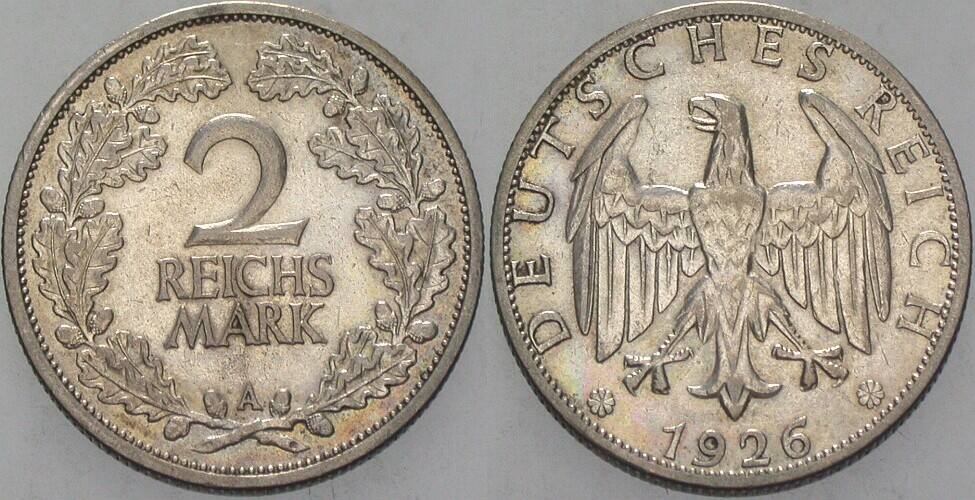 2 Reichsmark 1926 J. 320 Sehr schön - vorzüglich