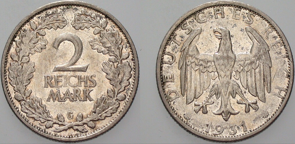 2 Reichsmark 1931 J. 320 Sehr schön