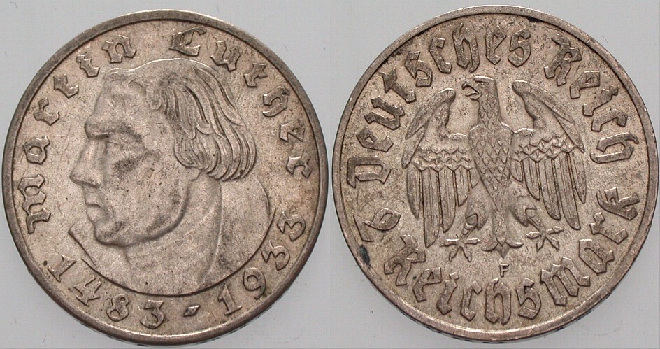2 Reichsmark 1933 J. 352 Vorzüglich