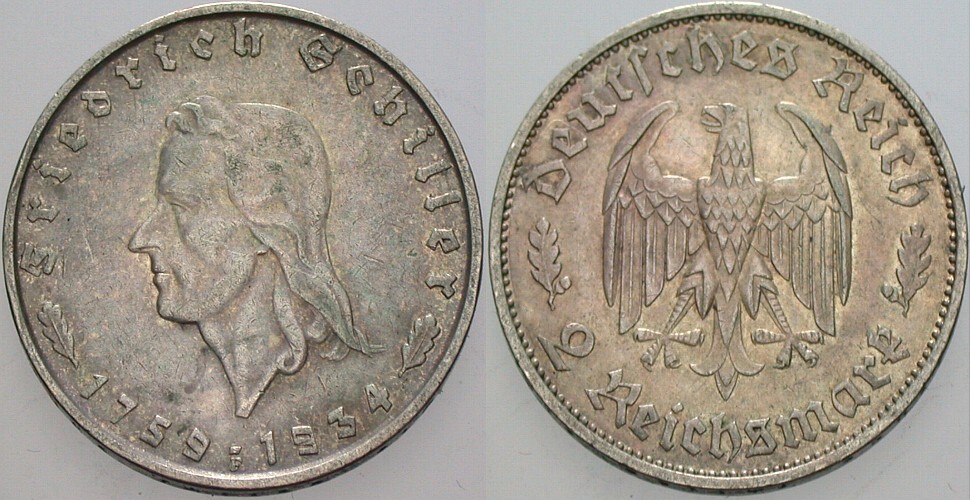 2 Reichsmark 1934 J. 358 Patina, wz. Kr., sehr schön +