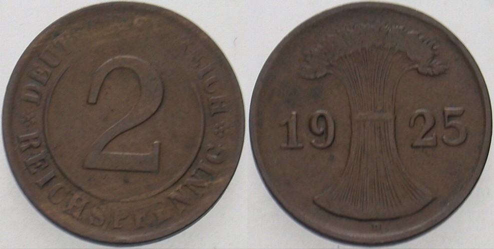 2 Reichspfennig 1925 J. 314 Sehr schön